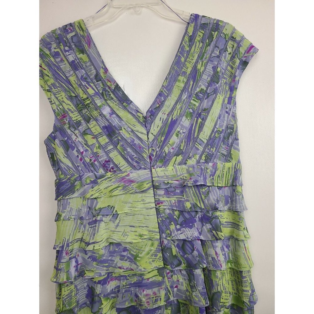 Adrianna Papell Purple Green Ruffle Sleeveless Cocktail Dress Size 14 - Picture 4 of 9